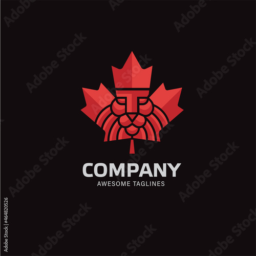 lion maple leaf logo vector concept