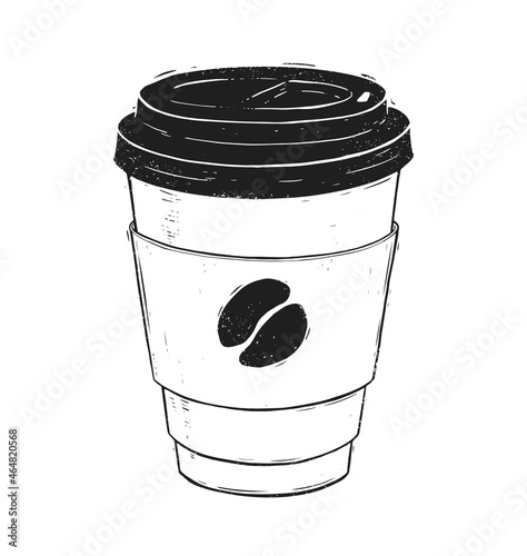 Ink illustration of disposable paper cup of coffee