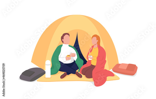 Couple camping semi flat color vector characters. Posing figures. Full body people on white. Hiking together isolated modern cartoon style illustration for graphic design and animation