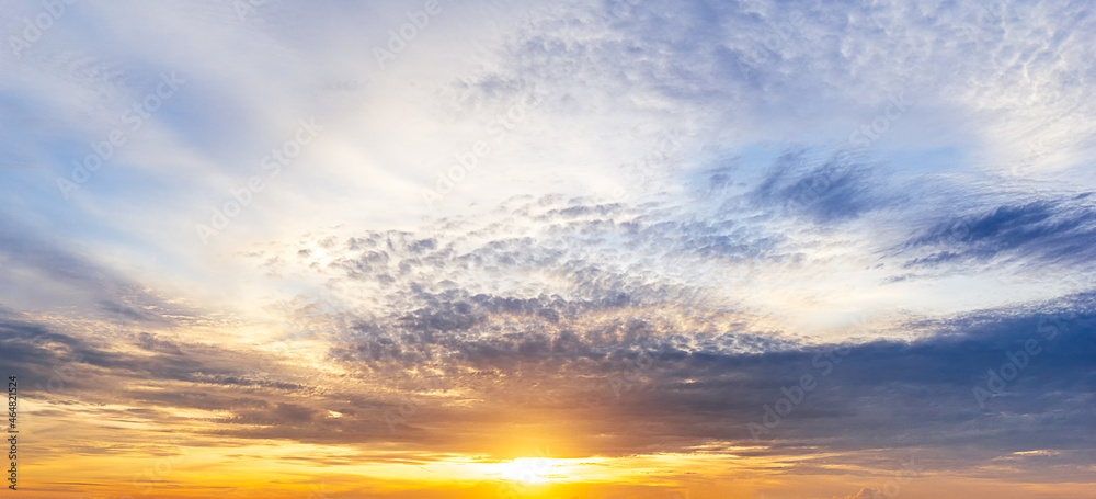 The sunrise and clouds on morning sky, nature panorama picture.