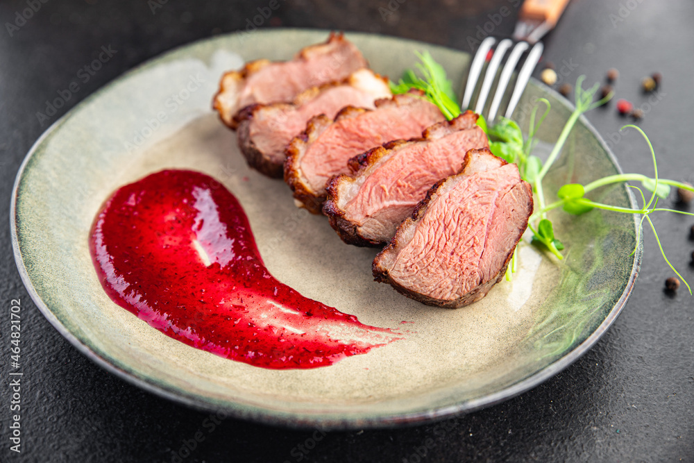 duck breast second course fresh ready to eat meal snack on the table copy space food background rustic duck breast second course fresh ready to eat meal snack on the table copy space food background rustic