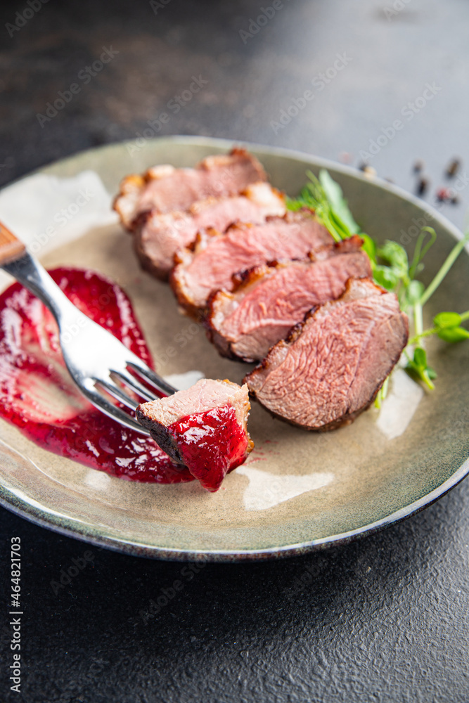 duck breast second course fresh ready to eat meal snack on the table copy space food background rustic 