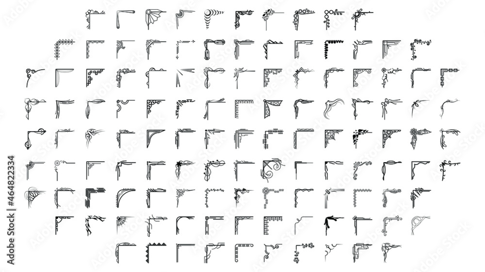 Set Hand Draw Of Corners Different Shapes Flower Decoration Vector Design Doodle Sketch Style For Wedding And Banner