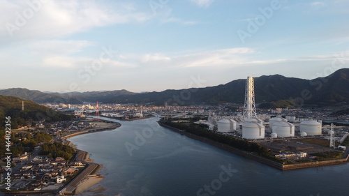 SDGs地方創生×火力発電所 ドローンで撮影した柳井市の早朝の風景（山口県観光スポット）