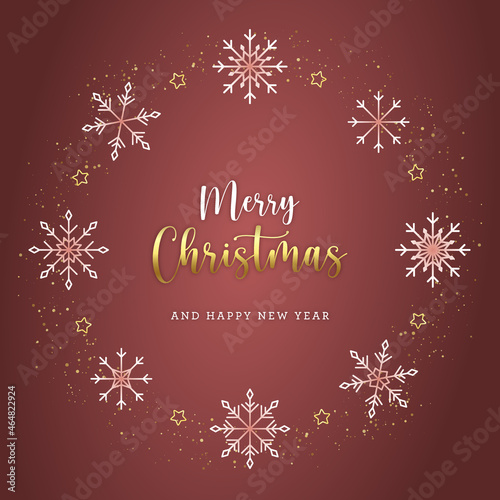 Christmas postcard with decorative snowflakes and stars on a bronze elegant background