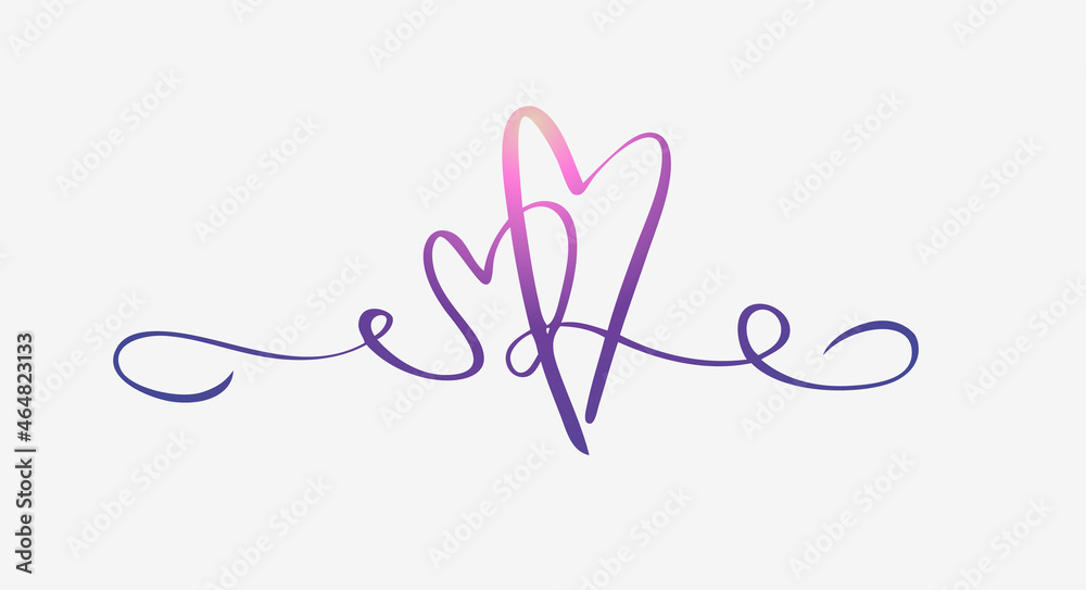 Calligraphic decorative ornament with heart silhouette for wedding invitation design. Divider and frame element for scrapbooking. Vector illustration.