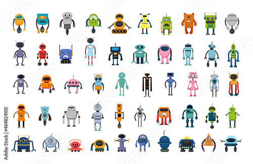 Vector collection of robots. Childrens illustrations.