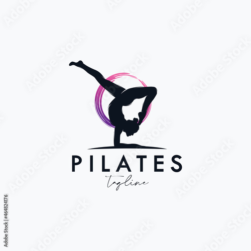 Fitness Gymnastic Logo Silhouette Sportswoman Vector