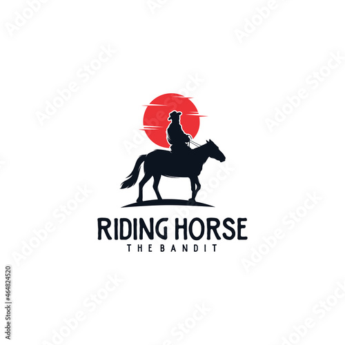Cowboy horse rider silhouette vintage emblem