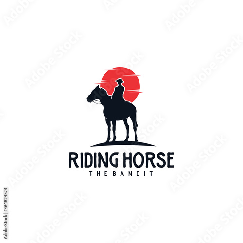 Cowboy horse rider silhouette vintage emblem