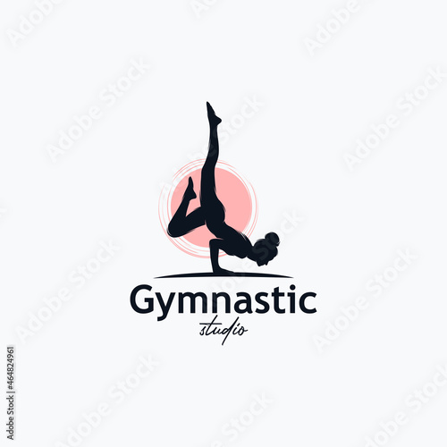 Fitness Gymnastic Logo Silhouette Sportswoman Vector