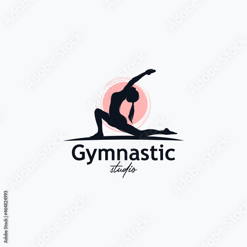 Fitness Gymnastic Logo Silhouette Sportswoman Vector