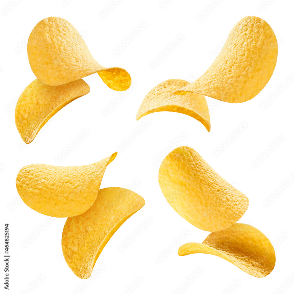 Collection of delicious potato chips, isolated on white background Collection of delicious potato chips, isolated on white background
