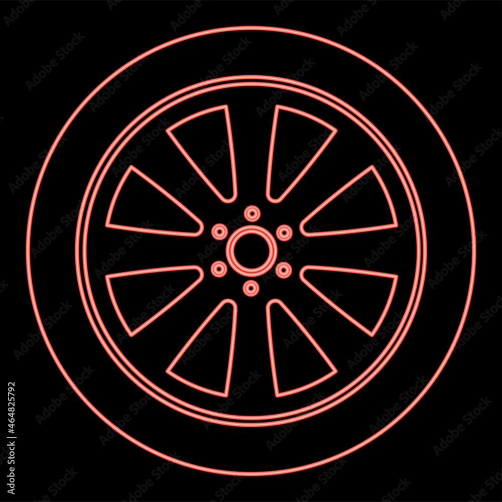 Neon car wheel red color vector illustration flat style image