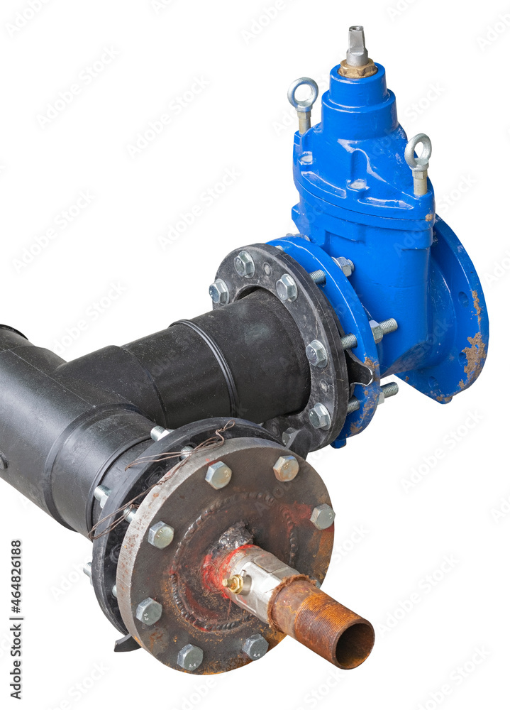 blue wheel valve with pipe on white