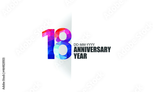 18 year anniversary full color polygon geometry style background for event, birthday, gift - vector