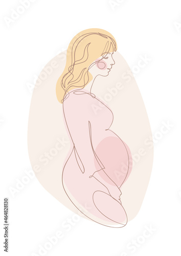 Pregnant woman line icon in delicate pastel colors. Pregnancy and motherhood concept, family dreams, modern vector illustration isolated on white background.