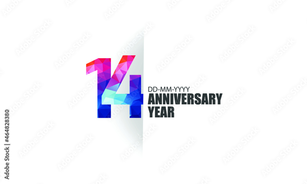 14 year anniversary full color polygon geometry style background for event, birthday, gift - vector