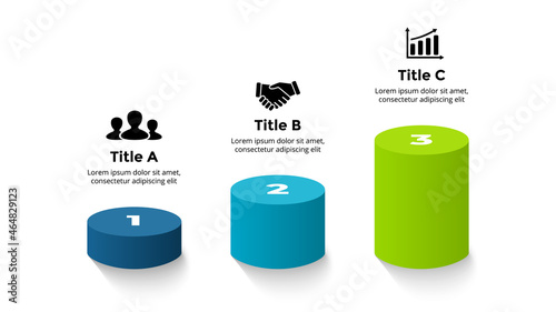 3D Vector Infographic. Presentation slide template. 3 step options perspective diagram. Growth business chart. 