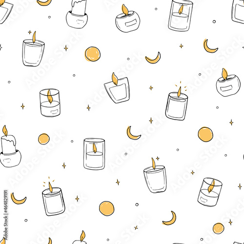 Doodle burning candles seamless vector pattern. Christmas pattern