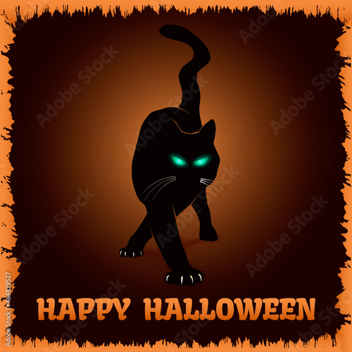 Happy Halloween poster with Black Cat. 