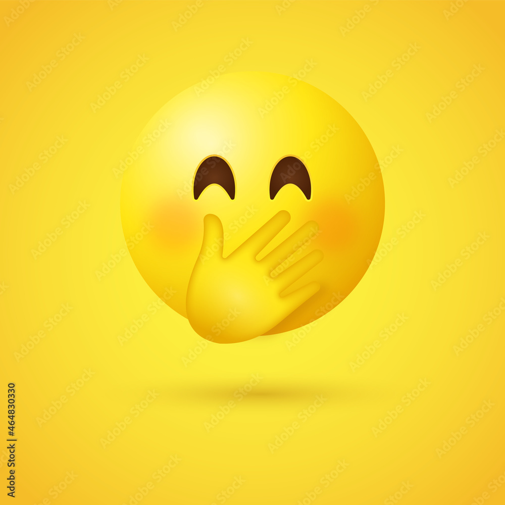 Vetor do Stock Blushing Face emoji with Hand Over Mouth Smiling Face