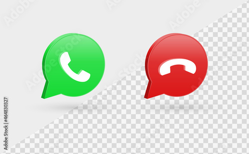 Accept and decline call icon in modern 3d speech bubble - Answer and decline phone call buttons