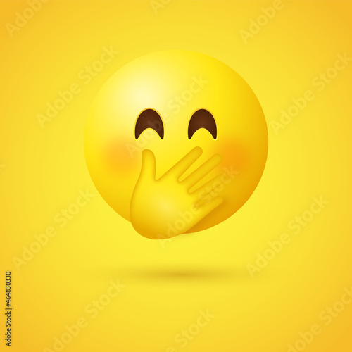 Blushing Face emoji with Hand Over Mouth - Smiling Face with Smiling Eyes and Hand Covering Mouth - happy smile emoticon