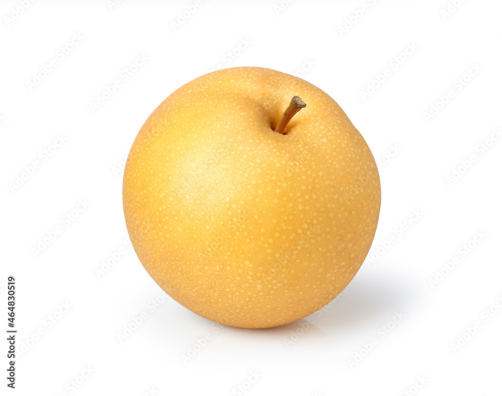 Snow pear or nashi pear (Korean pear} isolated on white background. Clipping path. Snow pear or nashi pear (Korean pear} isolated on white background. Clipping path.
