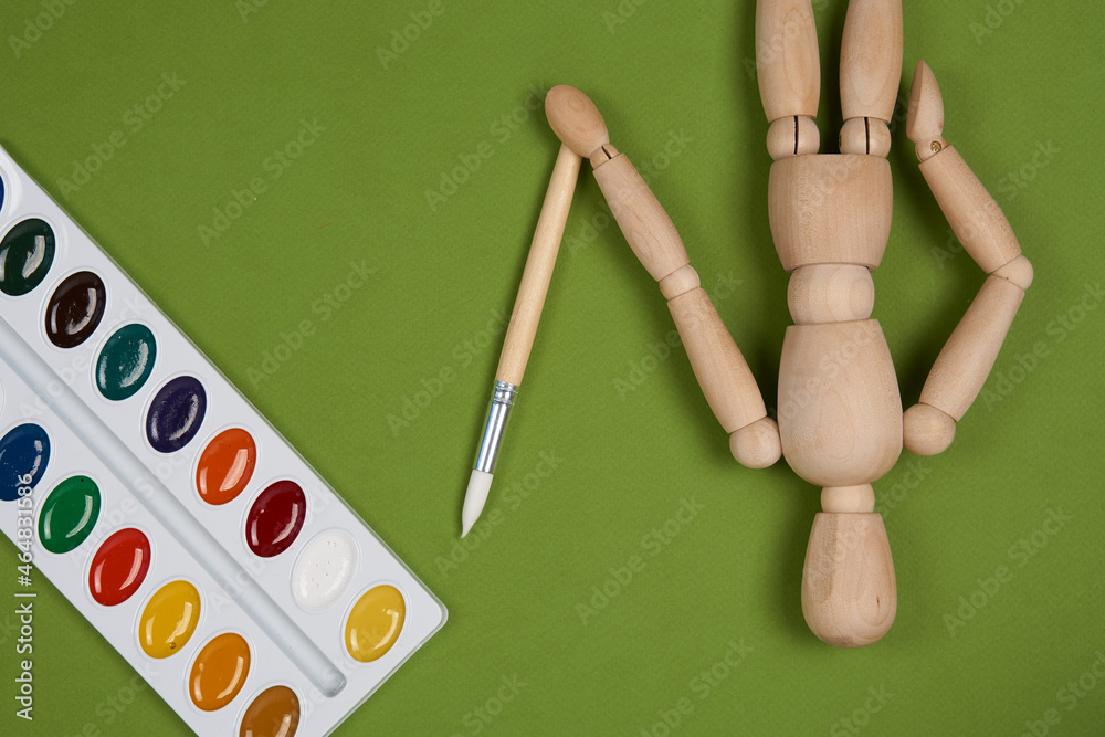 wooden mockup for painting paint brush art green background wooden mockup for painting paint brush art green background