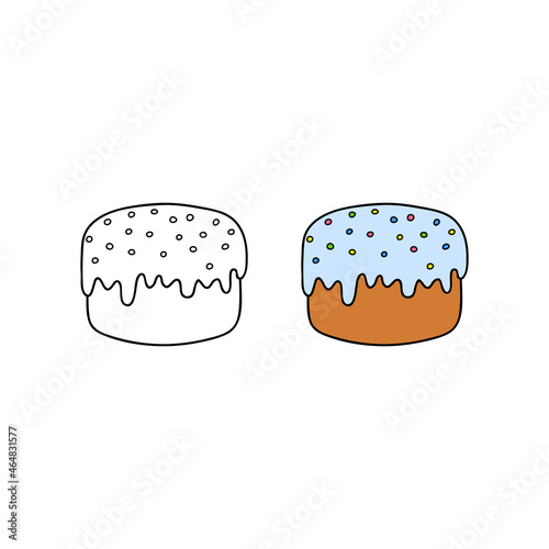 Hand drawn colored and outline kulich.