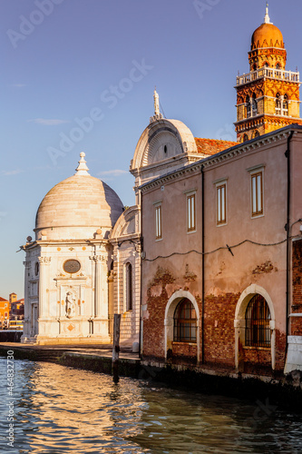 view to San Michele church, the cemetery island in the lagoon of Venice, Italy