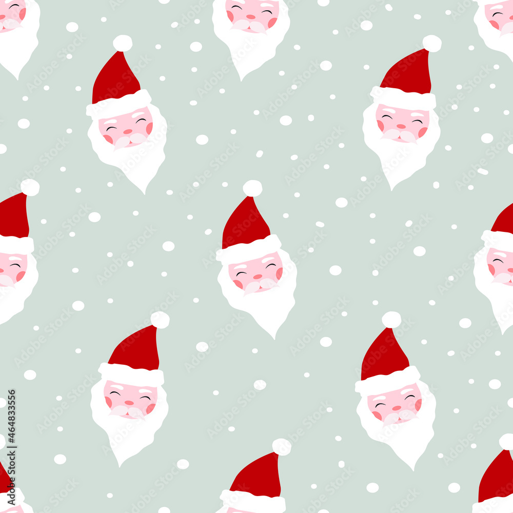 Cartoon Santa Claus seamless pattern. Cute Christmas print. Traditional winter vector illustration. Holiday December design.