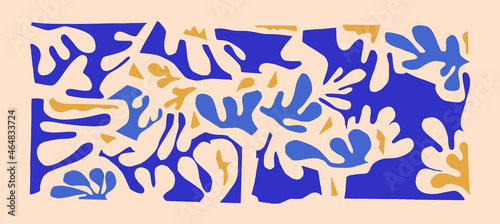 Vector colored scraps from paper isolated. A set of abstract plants and different shapes inspired by Matisse. Remaining pieces of cut paper.