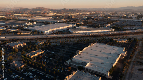 Sunset aerial view of the industrial core of downtown Rancho Cucamonga, California, USA. photo