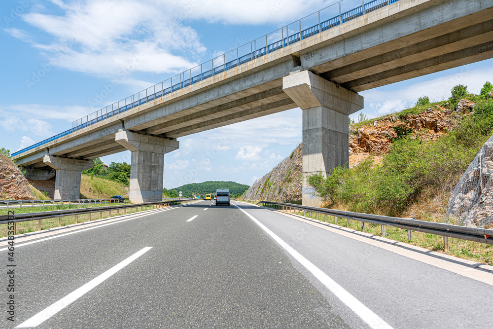 Highway bridge and cars on the road, Croatia.