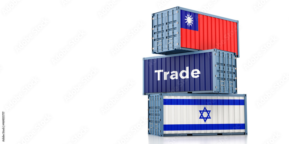 Shipping containers with Israel and Taiwan flag. 3D Rendering Shipping containers with Israel and Taiwan flag. 3D Rendering