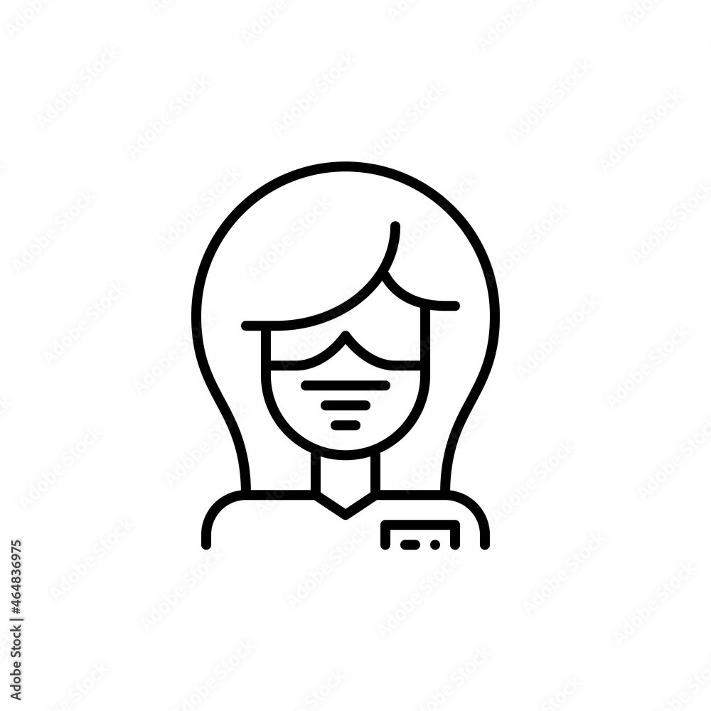 Female doctor wearing a medical protection mask. User profile picture line art. Pixel perfect, editable stroke