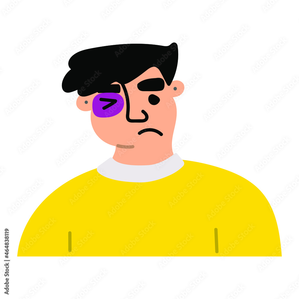 Sad man after fight. Vector illustration on white background. 