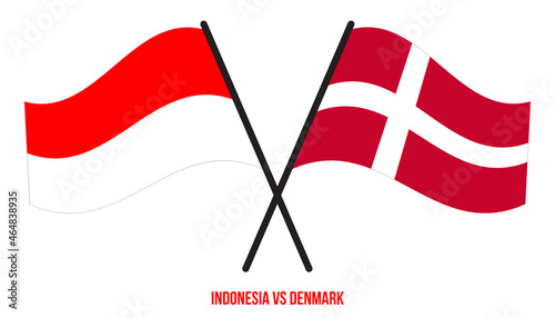 Indonesia and Denmark Flags Crossed And Waving Flat Style. Official Proportion. Correct Colors.