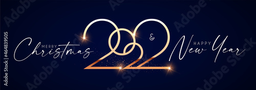 Happy new 2022 year Elegant gold text with light. Minimalistic text template
