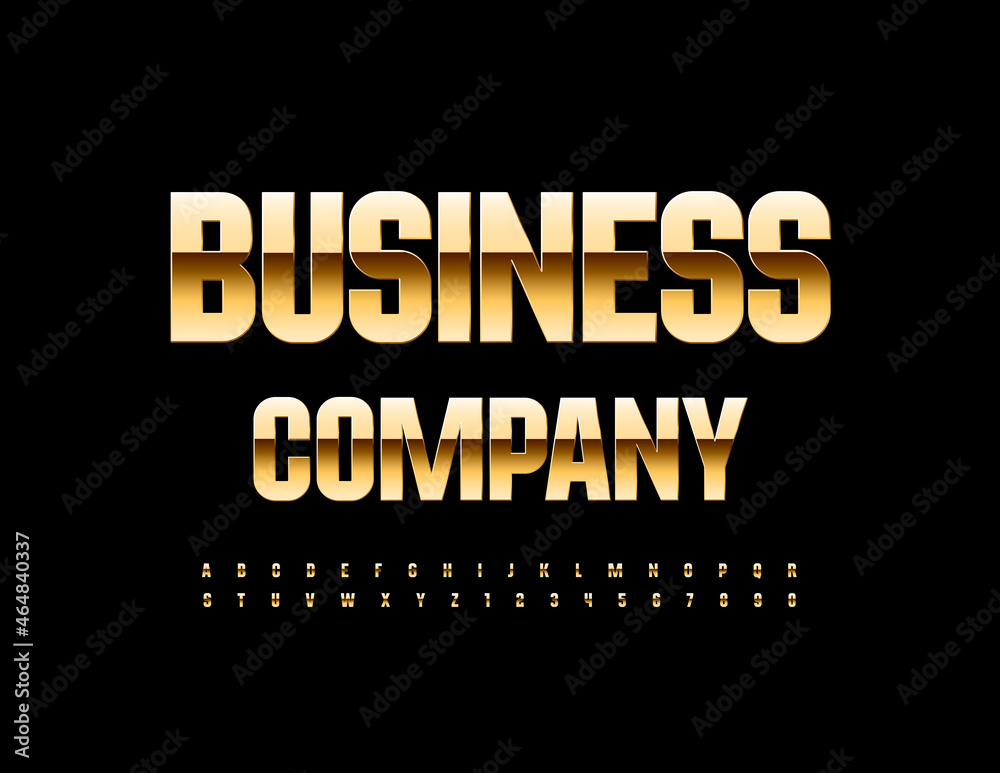 Vector bright Sign Business Company. Gold creative Font. Modern Alphabet Letters and Numbers set