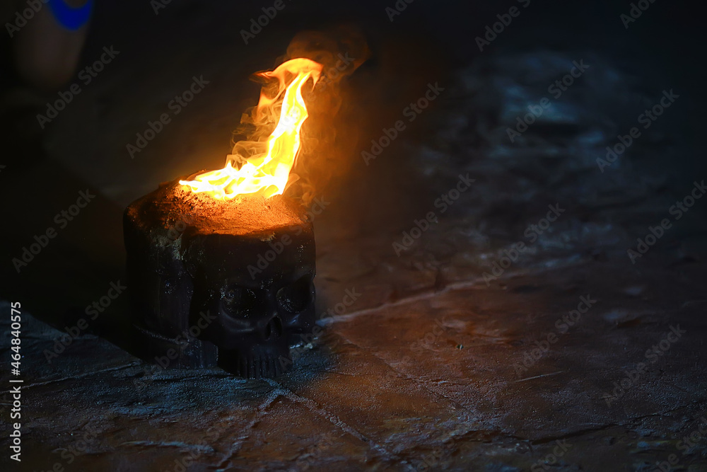 skull fire ritual maya, gloomy night dark magic ritual dance indians ...
