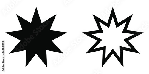 Bahai star. Set of black Bahai stars. Religious symbol of Bahaism. Vector illustration. photo