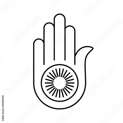 Jainism linear icon. Black religious symbol of Jainism or Jain Dharma. Vector illustration. Ahimsa isolated icon