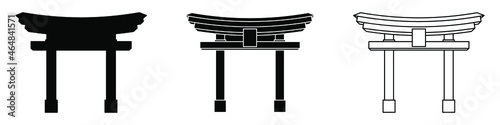 Japanese gate Torii. Torii gate black symbols set. Religious symbol of Shintoism. Vector illustration.