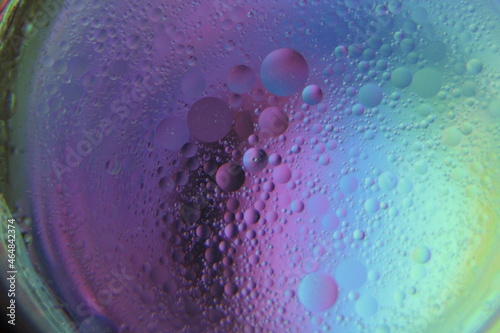 Close view of oil bubble. Macro of colorful oil bubble. Beautiful background of oil bubble. 