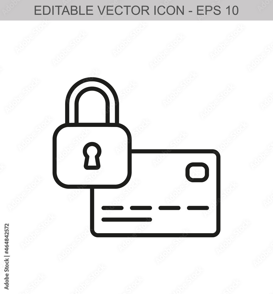Secured credit card. Editable stroke line icon. Vector illustration Secured credit card. Editable stroke line icon. Vector illustration