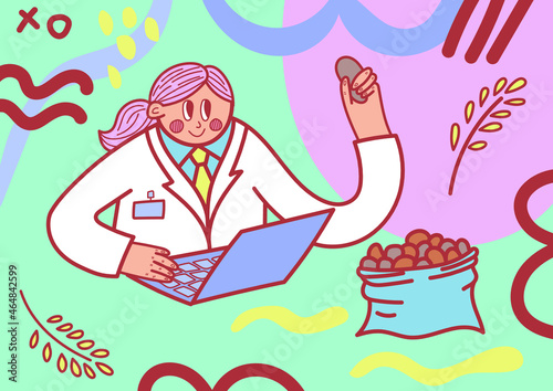An agronomist is testing potatoes on a laptop
