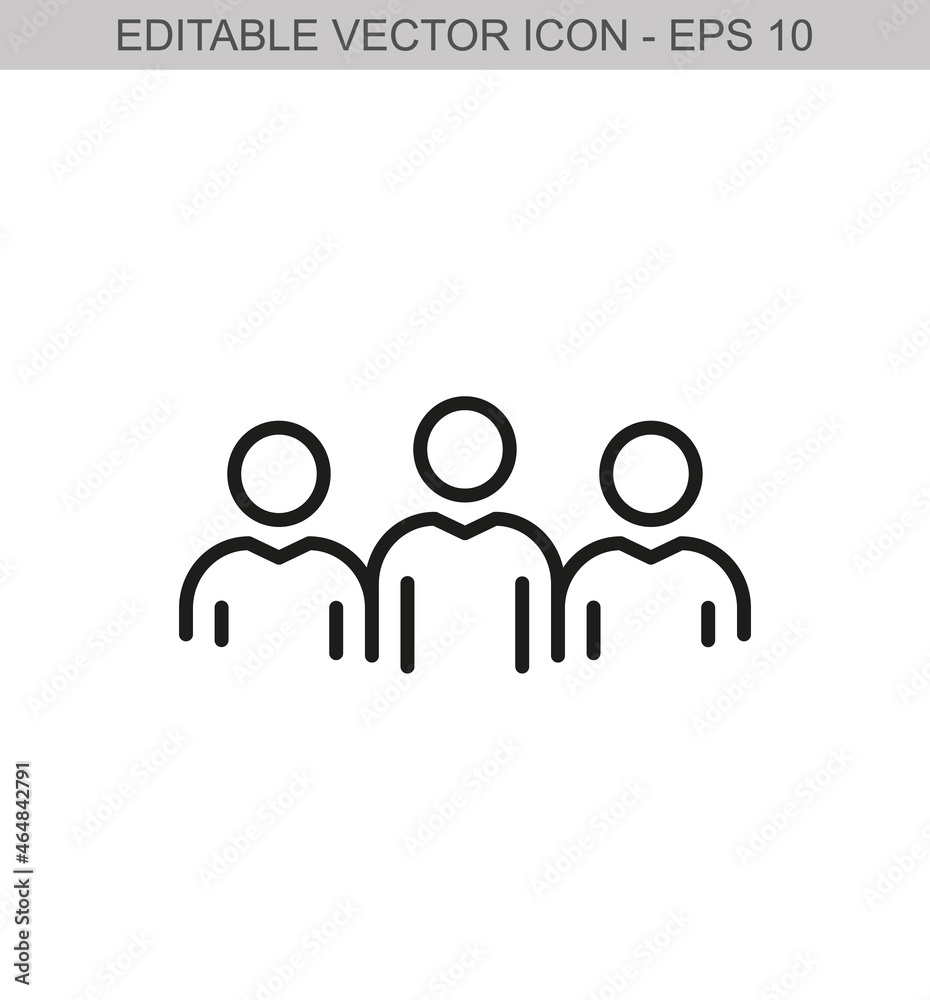 Teamwork concept with three men. Editable stroke line icon. Vector illustration Teamwork concept with three men. Editable stroke line icon. Vector illustration
